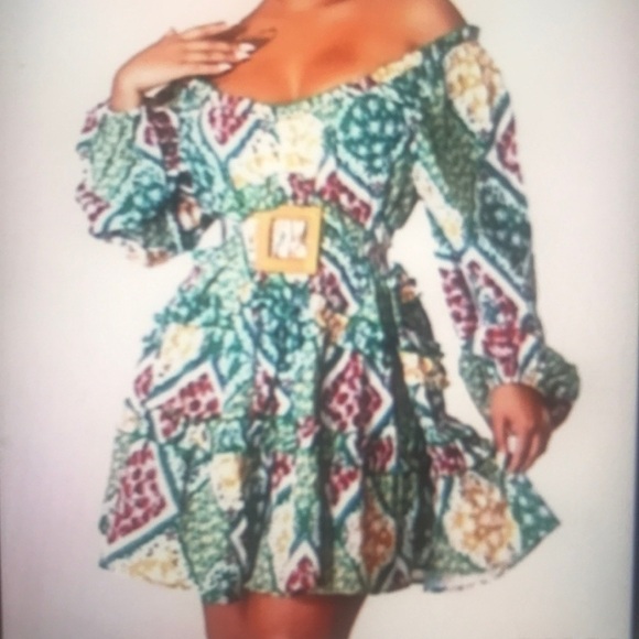 𝅺Bohemian Printed Mini Dress Medium - Picture 2 of 12